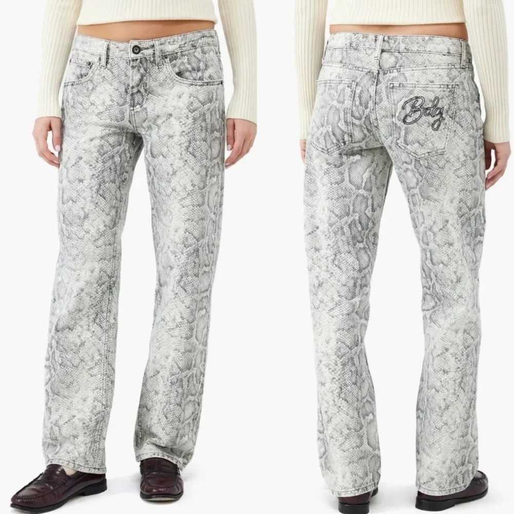 BDG Gray Snake Print Straight Leg Jeans - Picture 1 of 6